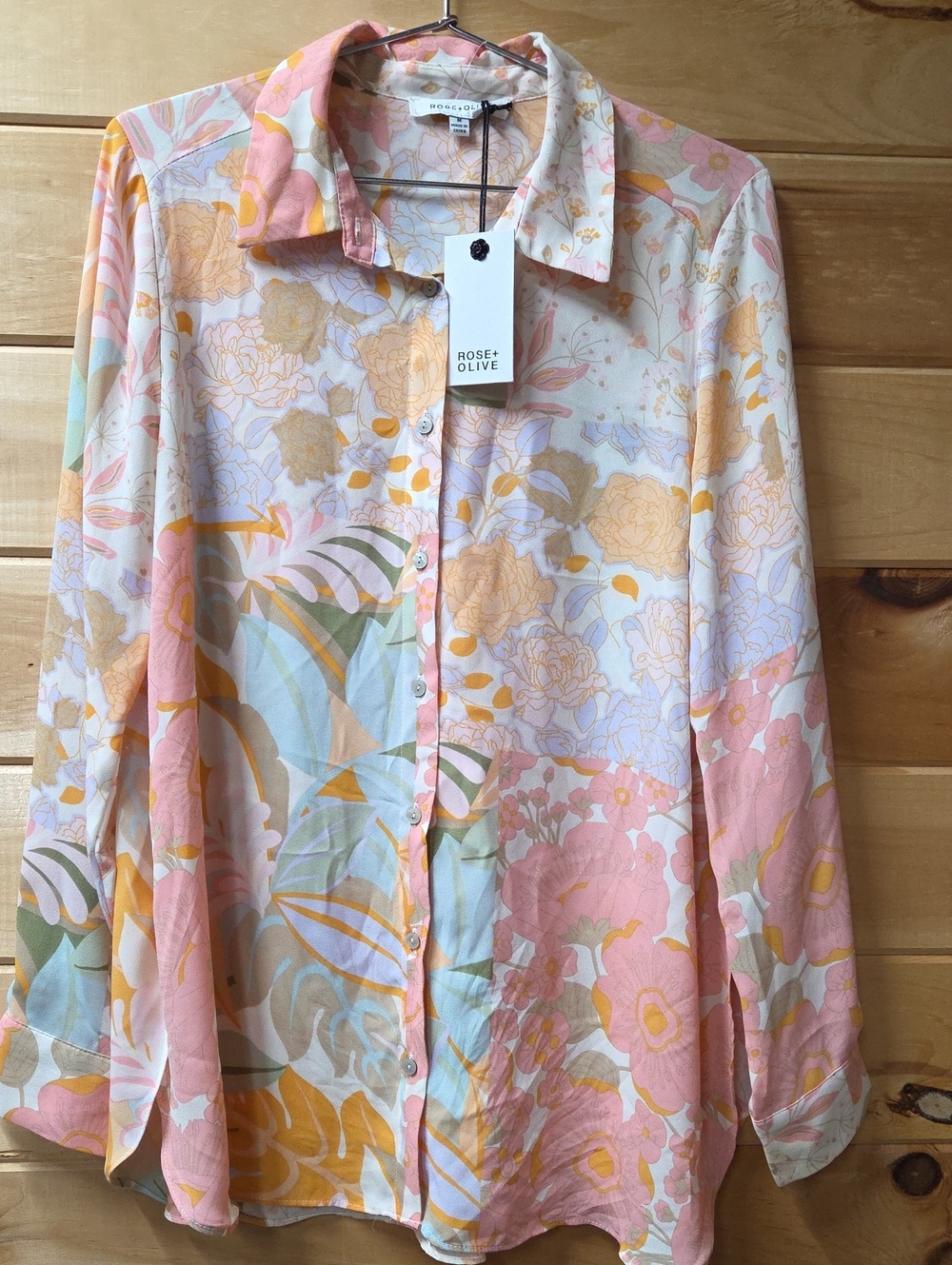 Rose & Olive Multi-Color Pastel Floral Button-Up Blouse